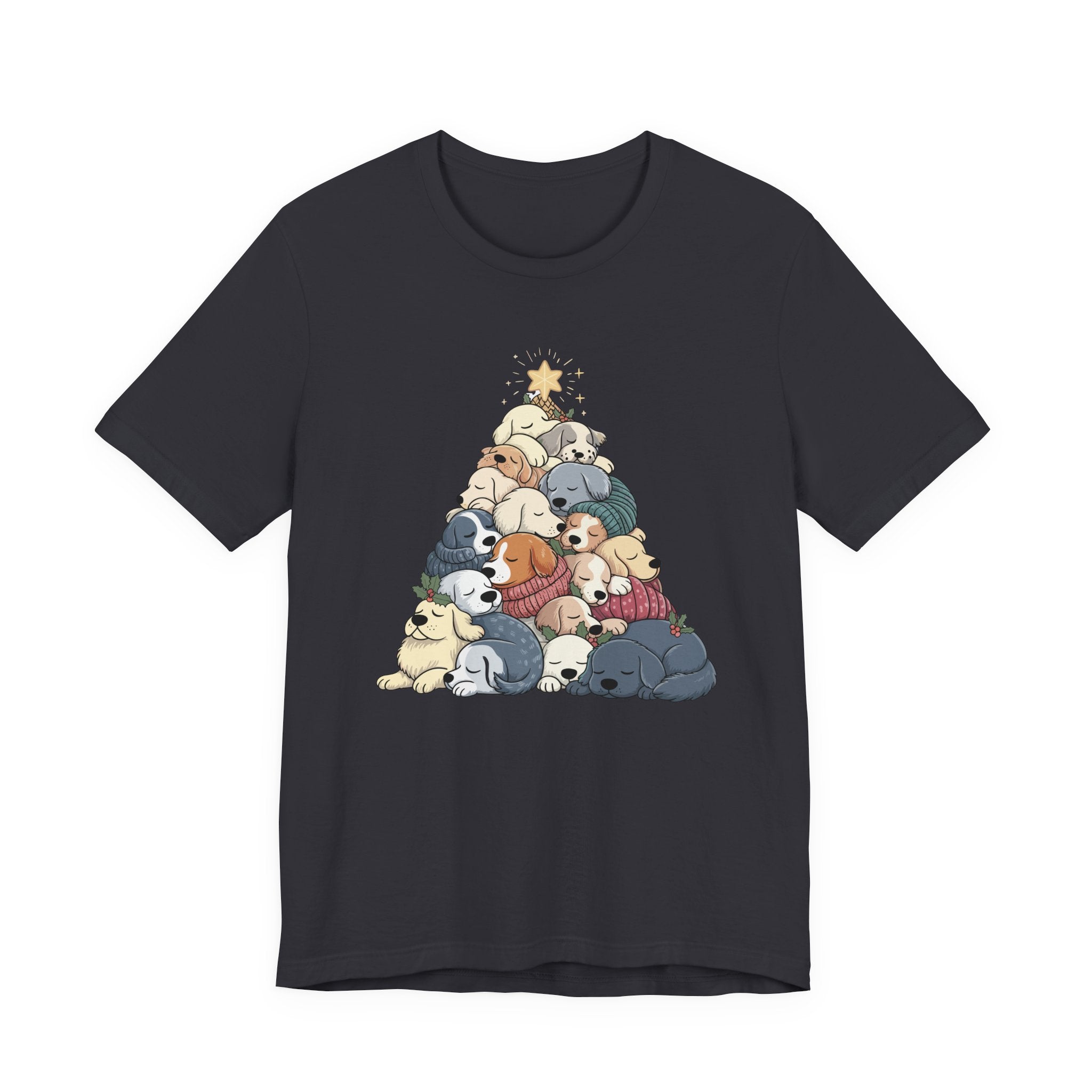 Sleeping Dogs Stacked Christmas Tree Funny Holiday T-Shirt