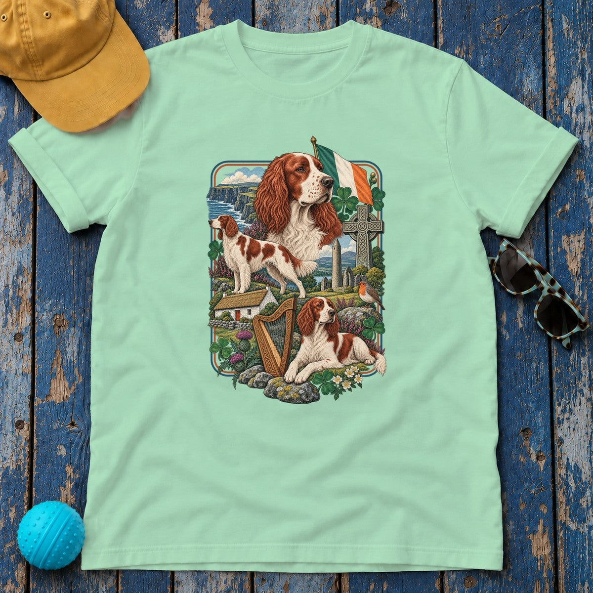 Irish Red and White Setter Ireland Heritage T-Shirt in Mint
