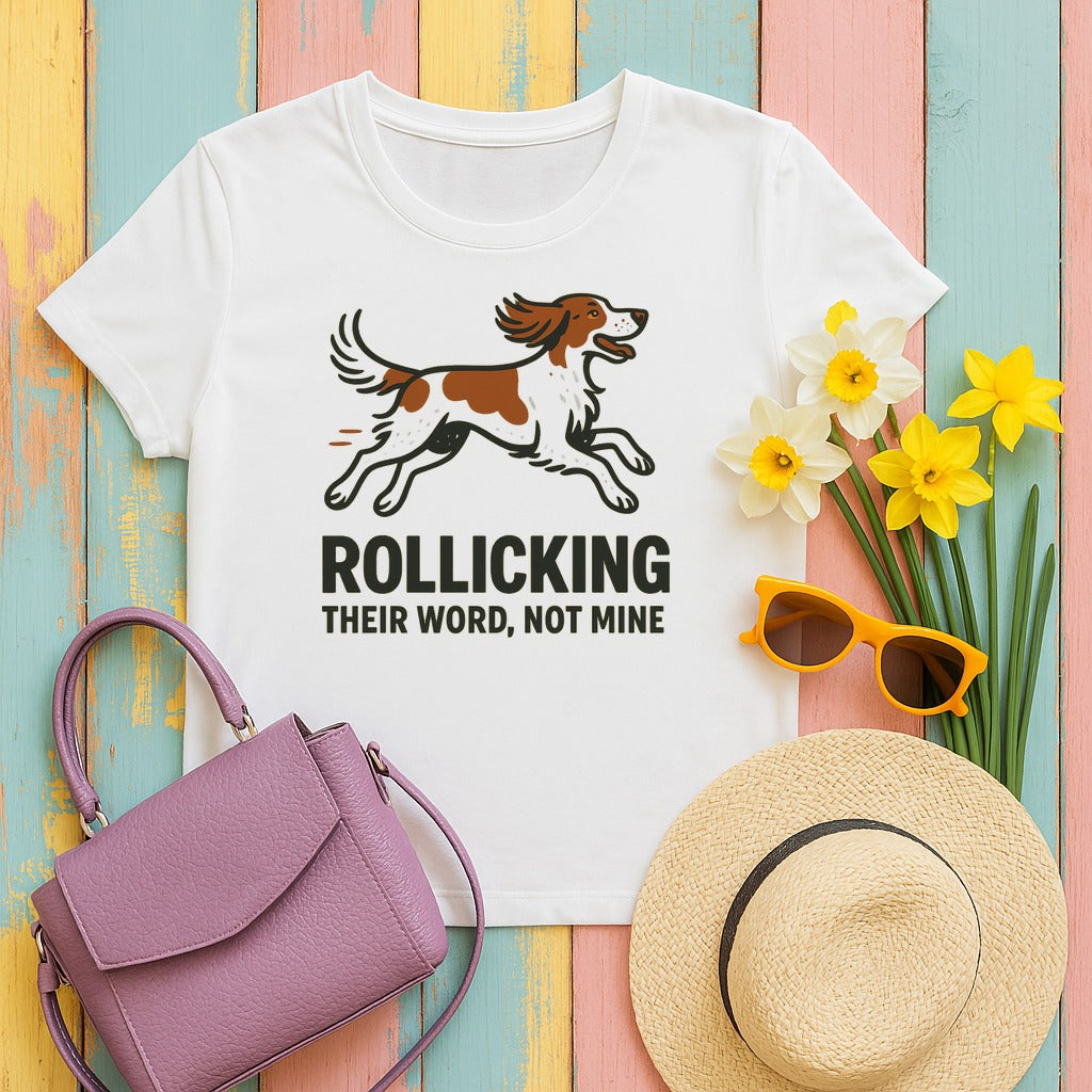 Irish Red and White Setter Rollicking Their Word Not Mine Tee in White