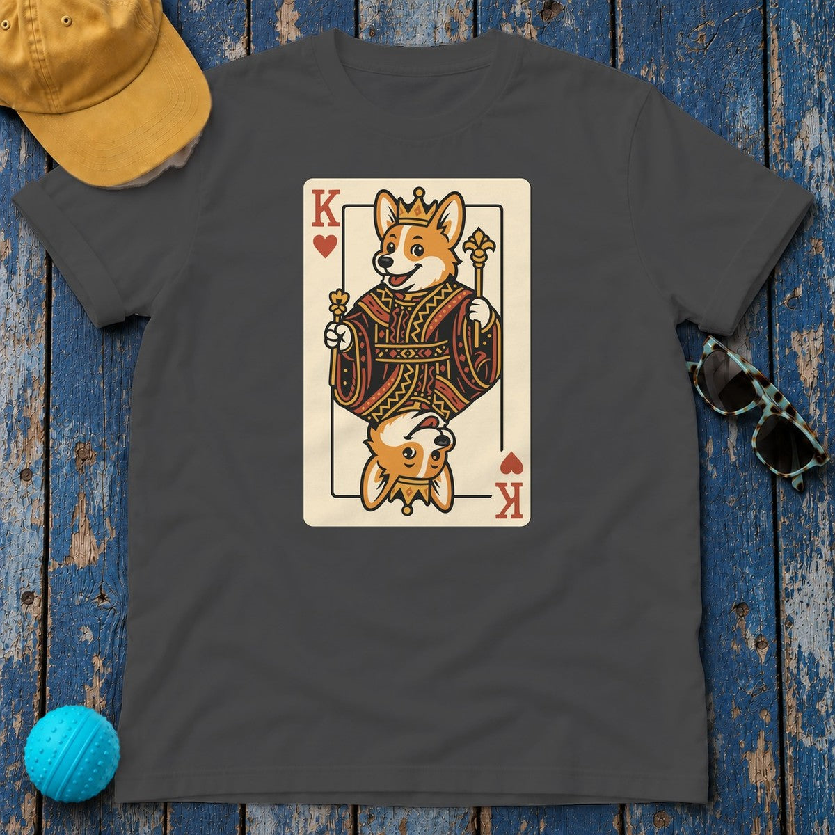 Corgi King Playing Card T-Shirt in Dark Heather