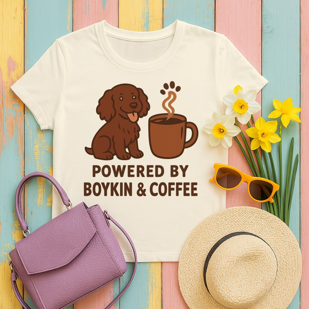 Boykin Spaniel Powered by Coffee T-shirt in Natural