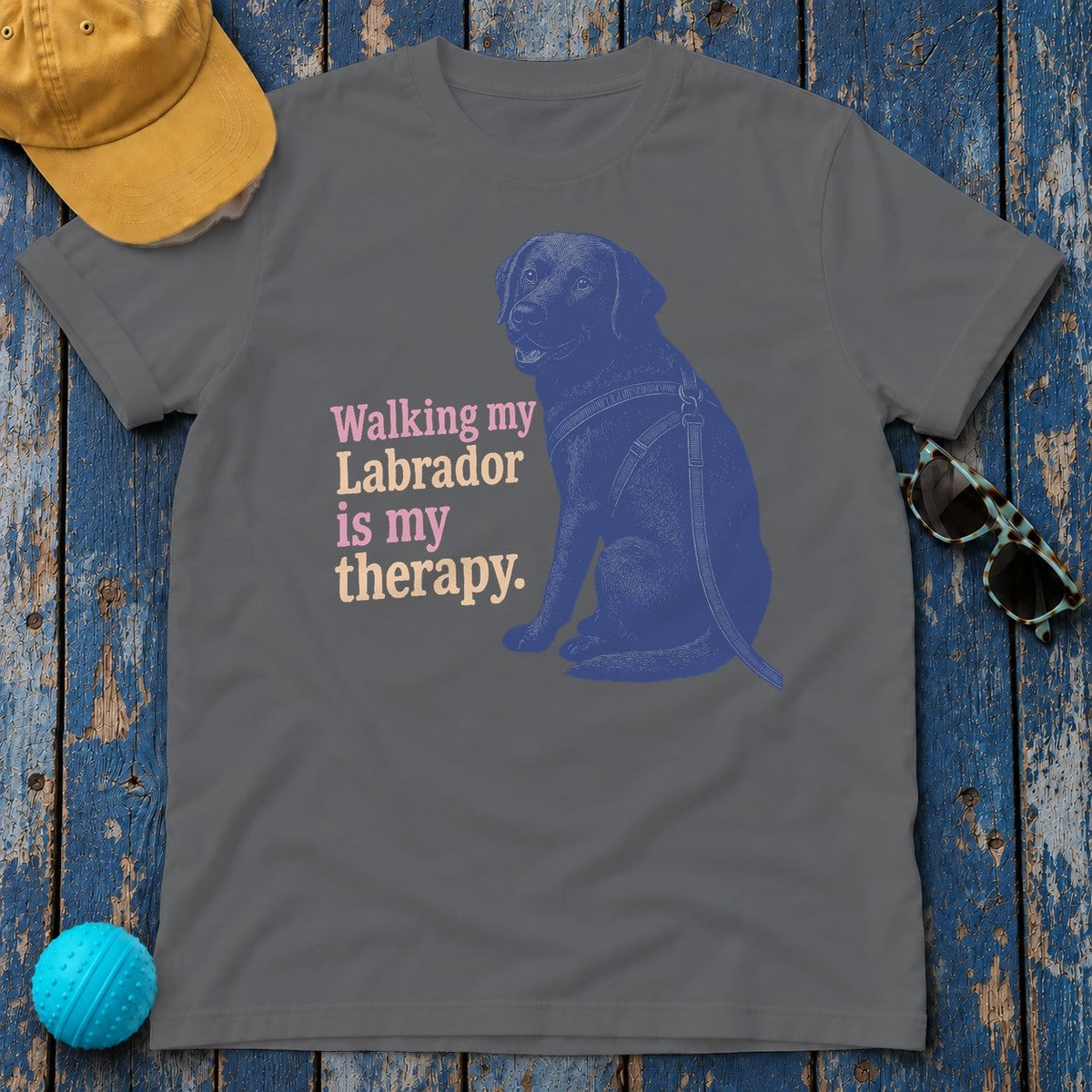 Walking My Labrador Therapy T-Shirt in Graphite Heather