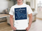 Blueprint diagram of a Shetland Sheepdog with labeled features on a white t-shirt.
