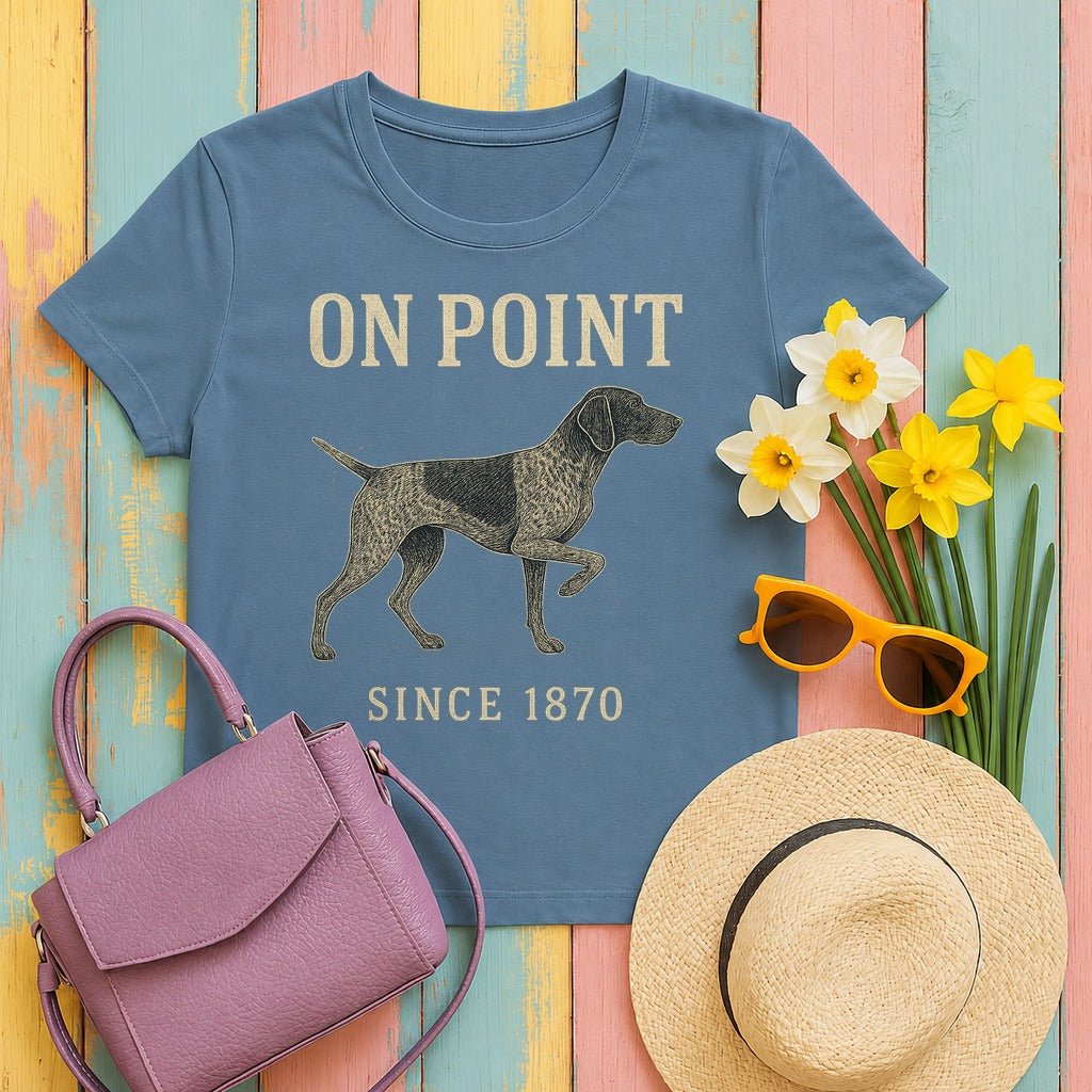German Shorthaired Pointer On Point Blueprint T-shirt in Steel Blue