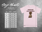 Gildan 5000 size chart with dog graphic and text "Included means physically touching you".