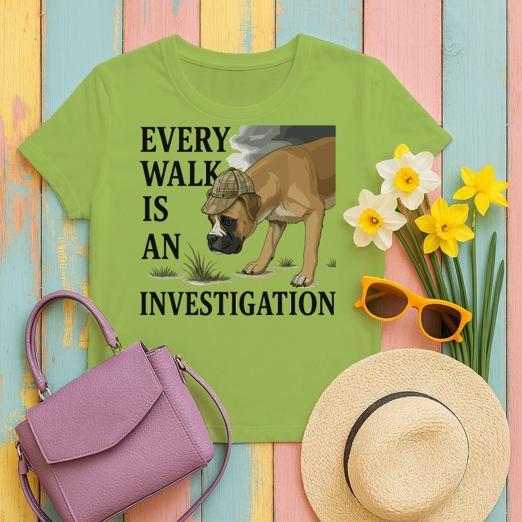 Every Walk Is An Investigation Boxer T-Shirt in Kiwi
