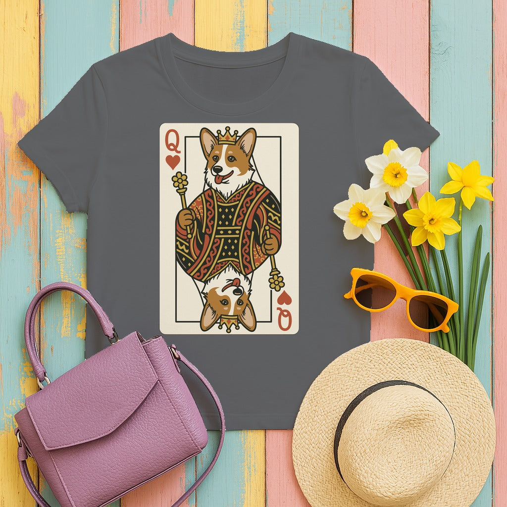 Corgi Queen Playing Card T-Shirt in Graphite Heather
