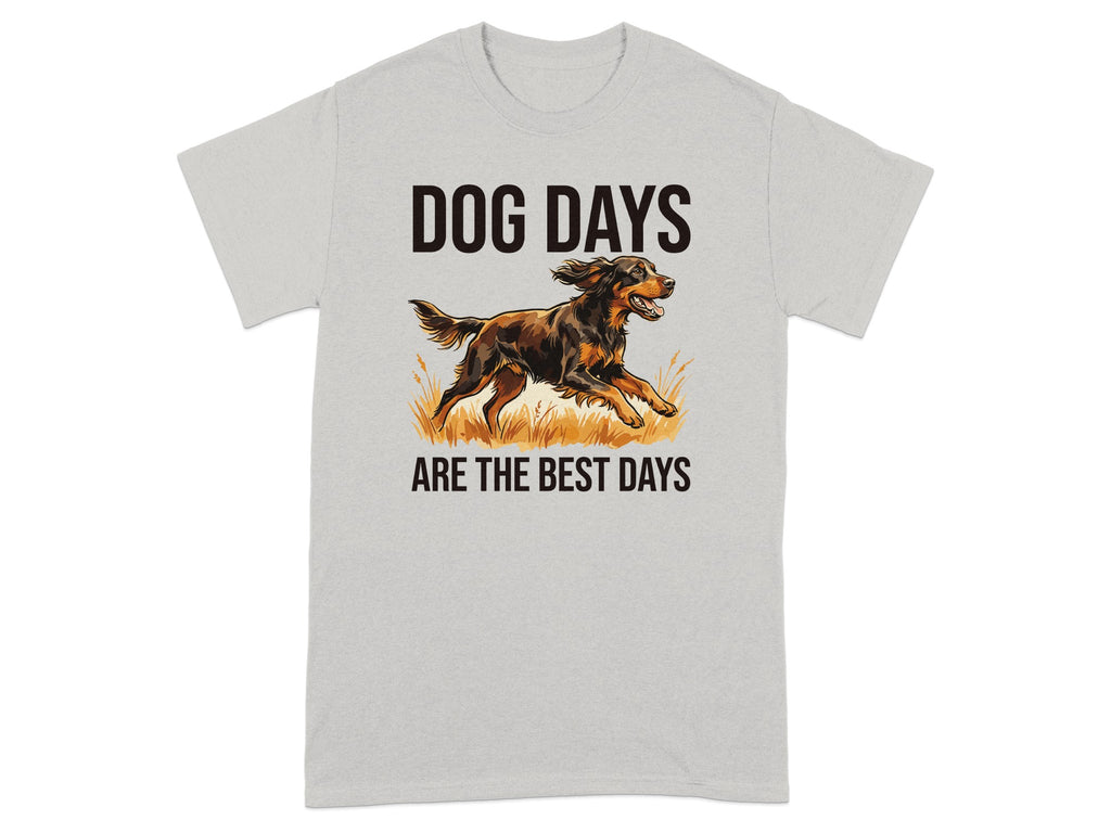 T-shirt with running dog illustration and text "DOG DAYS ARE THE BEST DAYS".