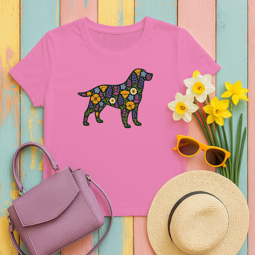 Floral Labrador Retriever Design Dog Lover Style Graphic Design T-Shirt in Azalea
