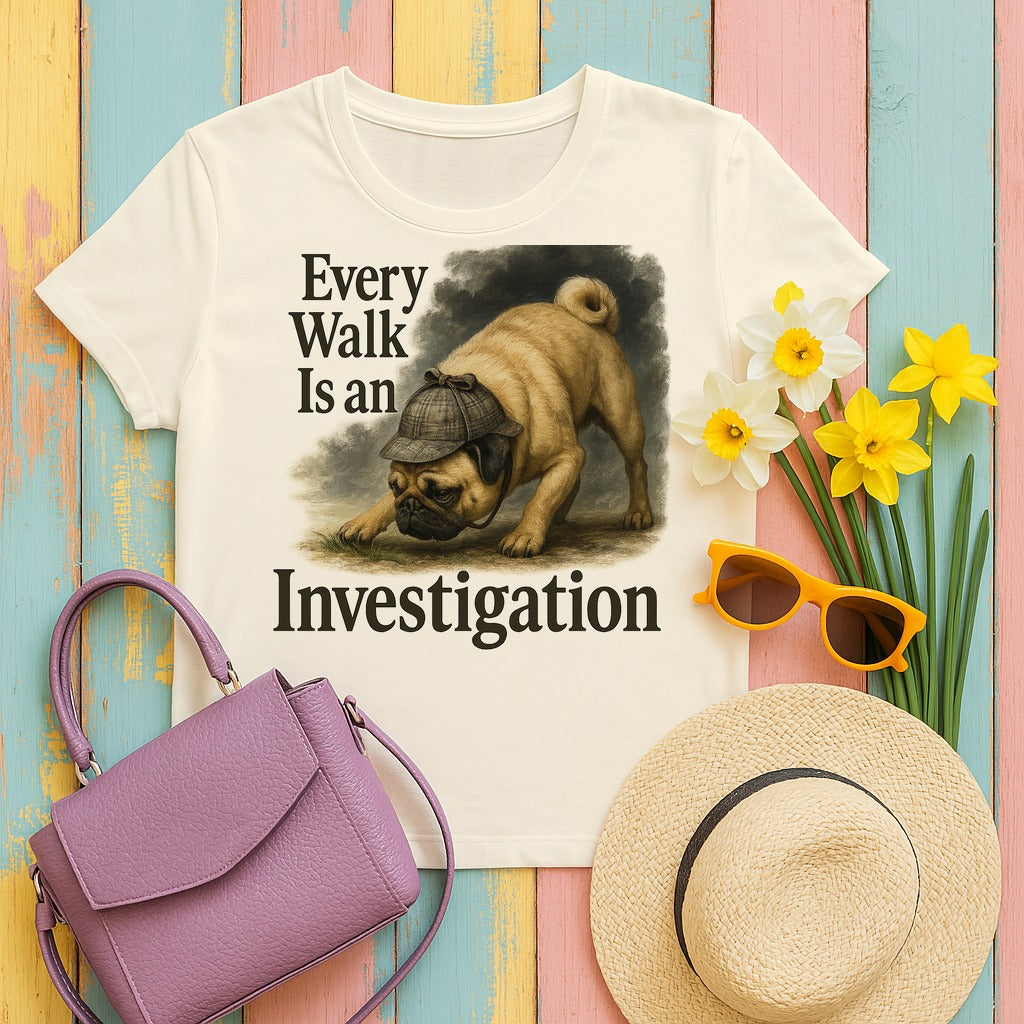 Sherlock Pug Investigator T-shirt in Natural