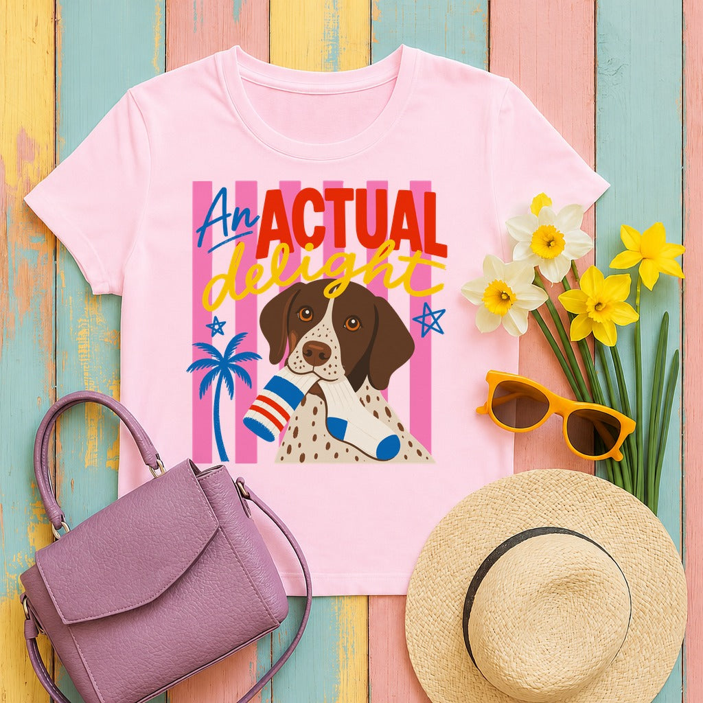 The Actual Delight German Shorthaired Pointer T-Shirt in Light Pink
