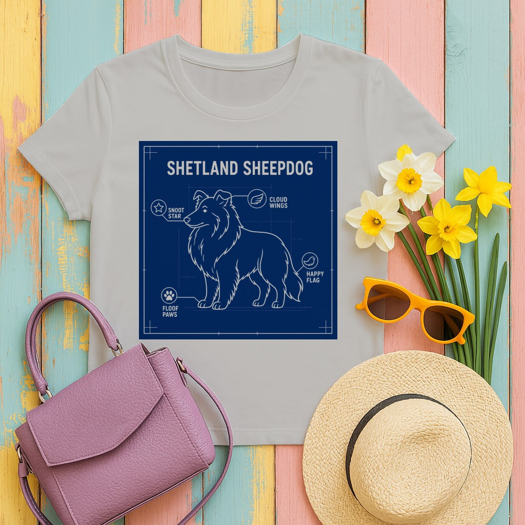 Shetland Sheepdog Blueprint T-Shirt in Ash