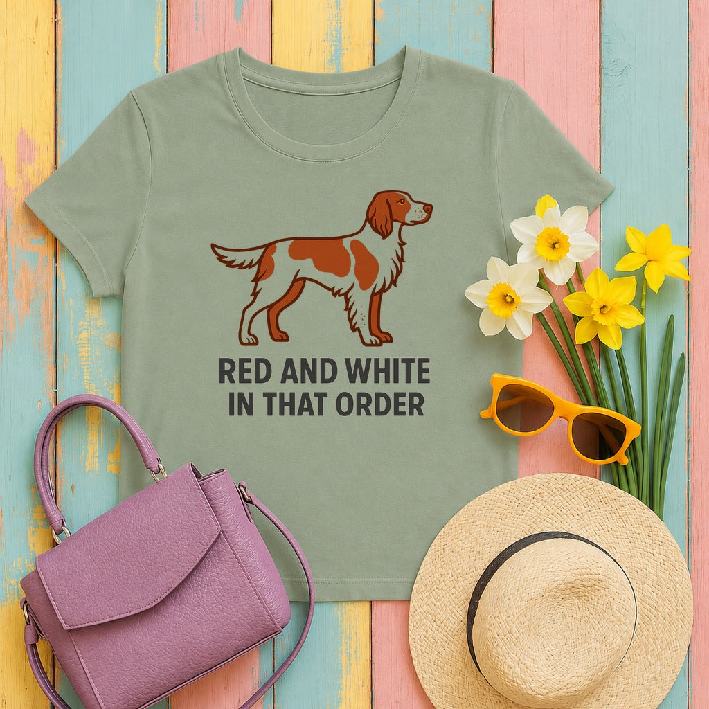 Irish Red and White Setter Red and White In That Order Tee in Sage