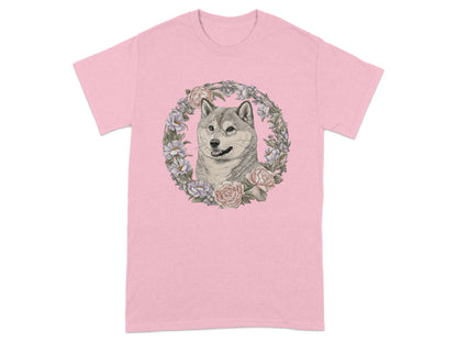 Adorable Husky Floral Wreath Pink Shirt product