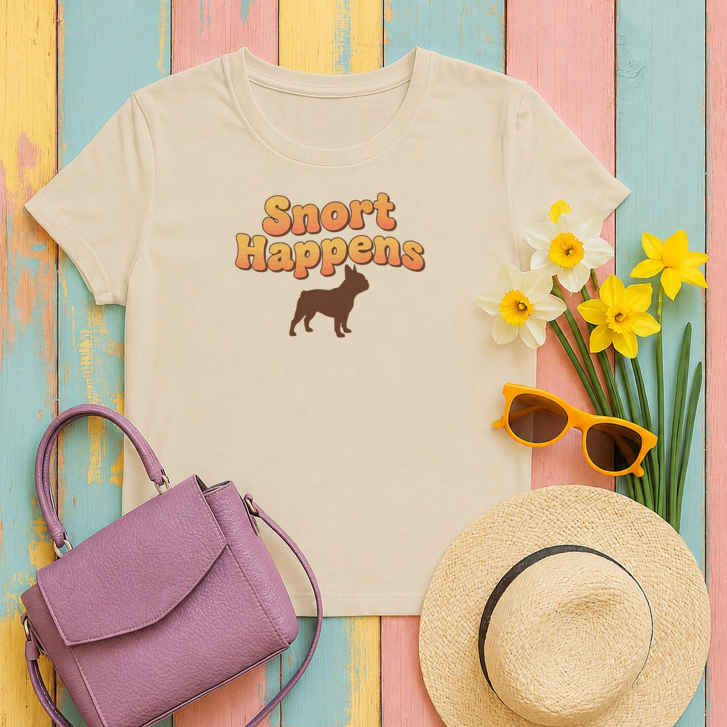 Snort Happens Funny French Bulldog T-Shirt in Sand