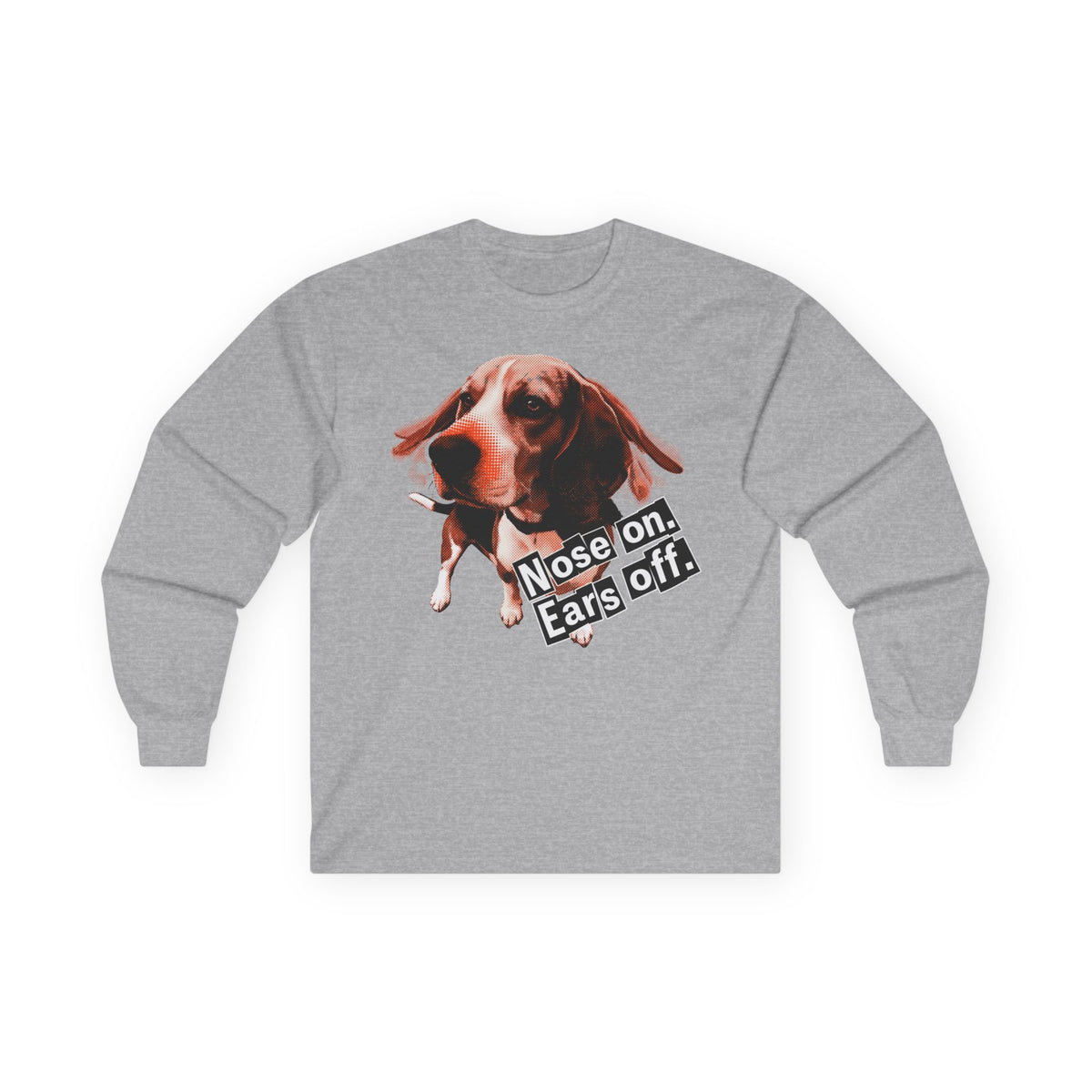 Beagle Nose on Ears off Long Sleeve Tee in Sport Grey