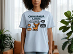 Light blue t-shirt with Chihuahua Logic flowchart graphic.