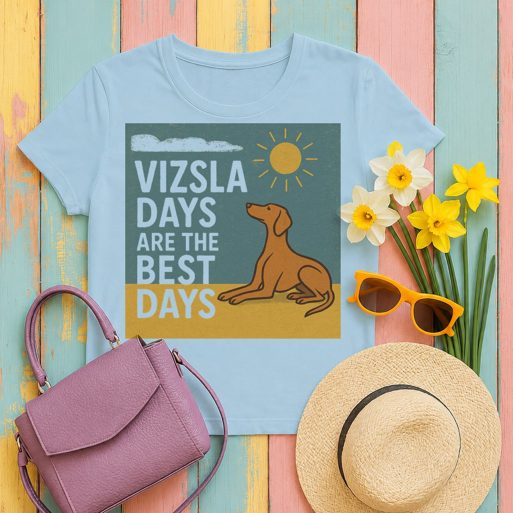 Vizsla Days Best Days Retro Graphic T-shirt in Light Blue