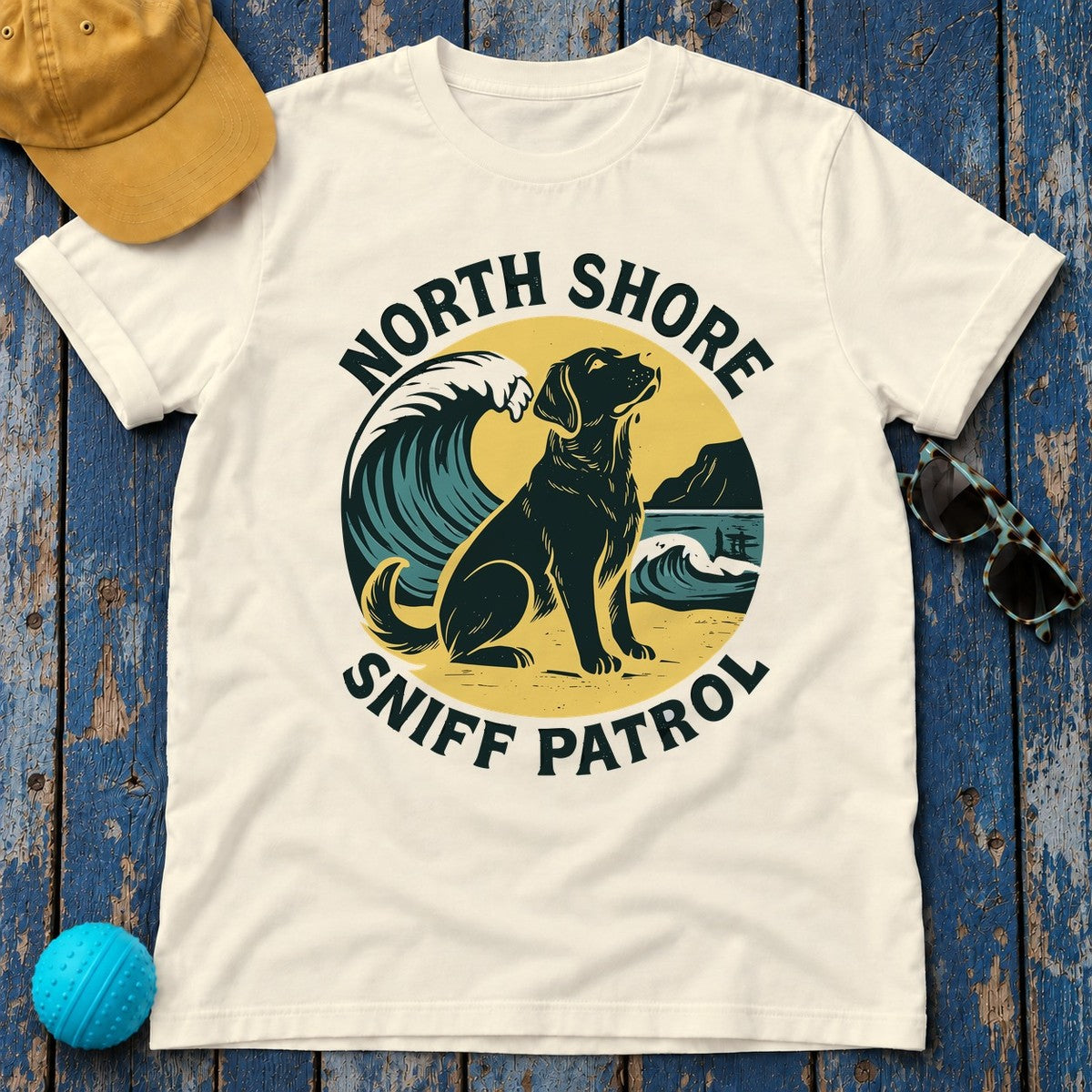 North Shore Sniff Patrol Beach Labrador Retriever T-Shirt in Natural