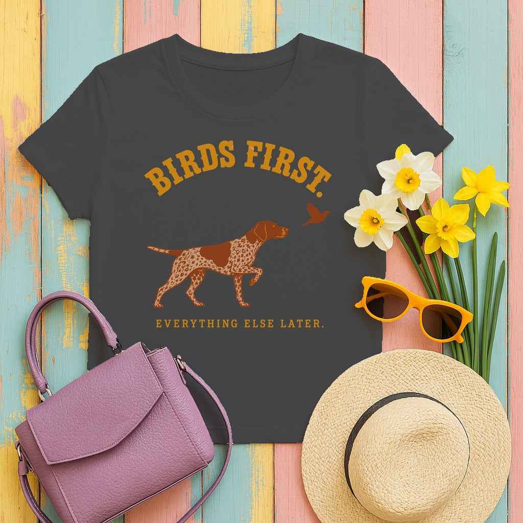 Birds First German Shorthaired Pointer T-Shirt in Dark Heather