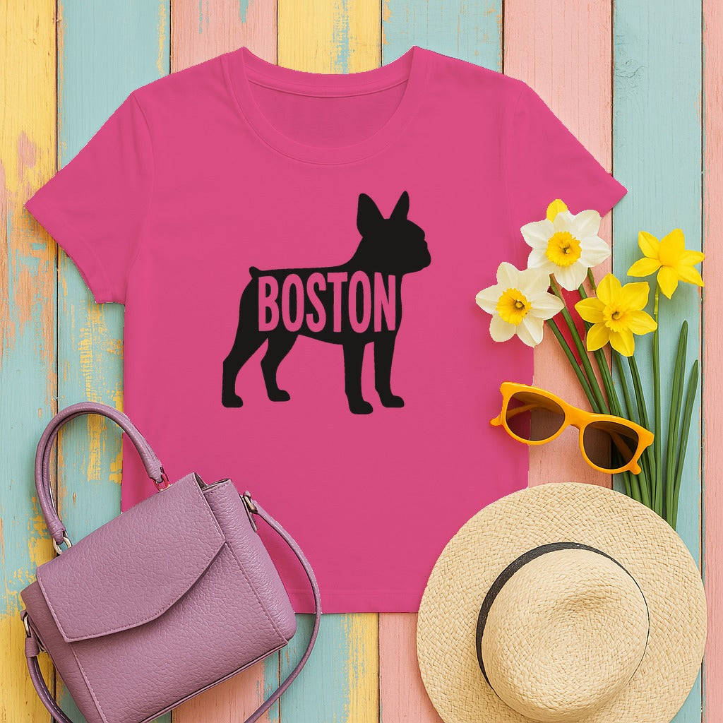 Boston Frenchie Silhouette T-Shirt in Heliconia