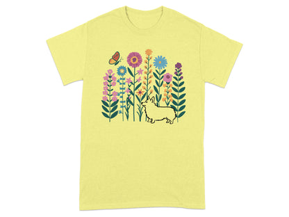 Cute Flowers and Dog Print Yellow T-Shirt product type