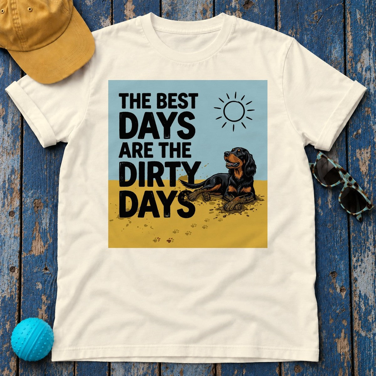 Dirty Days Happy Dog Gordon Setter T-Shirt in Natural