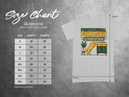 Gildan 5000 t-shirt size chart with "Professional Forager" graphic.