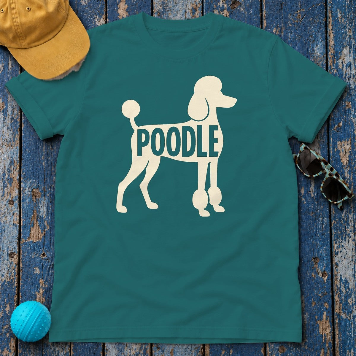 Poodle Pride Text Art T-Shirt in Antique Jade Dome