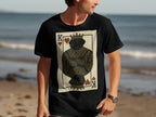 Black t-shirt with King of Hearts playing card graphic featuring a black dog.
