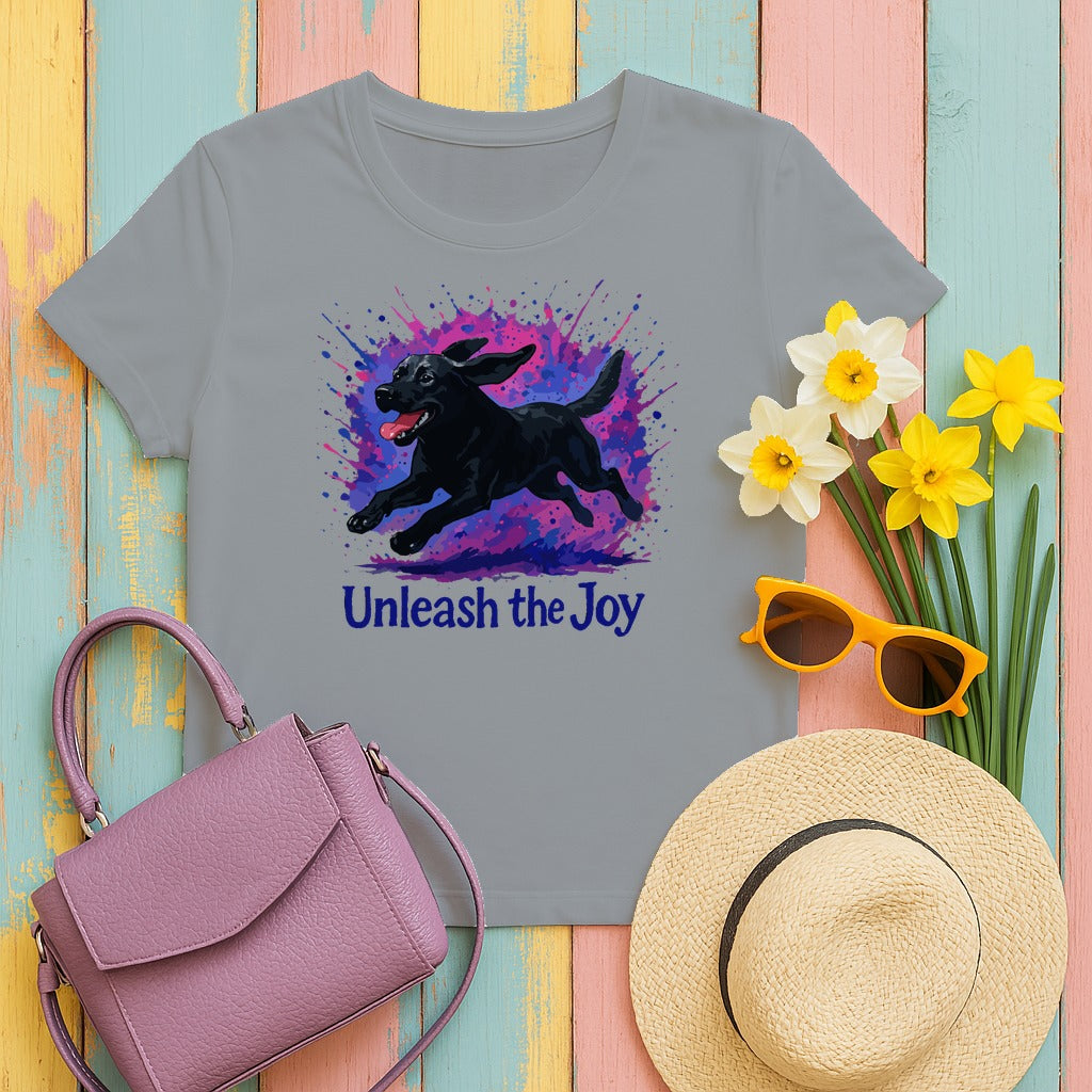 Unleash The Joy Vibrant Black Labrador T-Shirt in Gravel