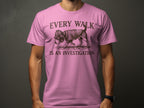 Pink t-shirt with beagle wearing hat and text "EVERY WALK IS AN INVESTIGATION".