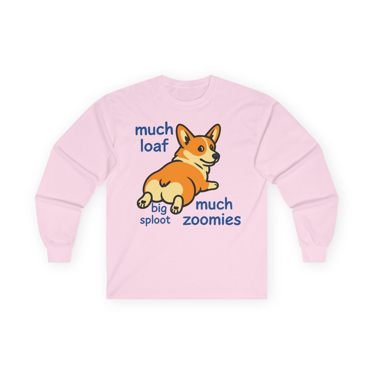 Much Loaf & Sploot Corgi Long Sleeve Tee in Light Pink