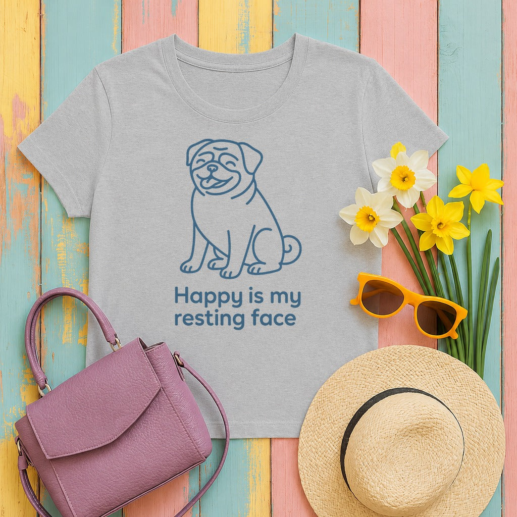 Happy Is My Resting Face - Funny Pug T-shirt in Sport Grey