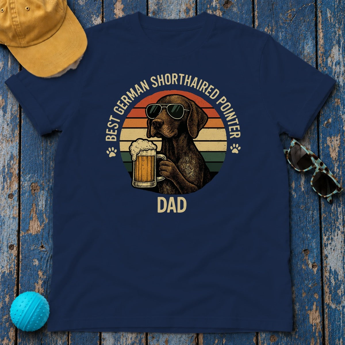 Best German Shorthaired Pointer Dad With Beer T-Shirt in Navy