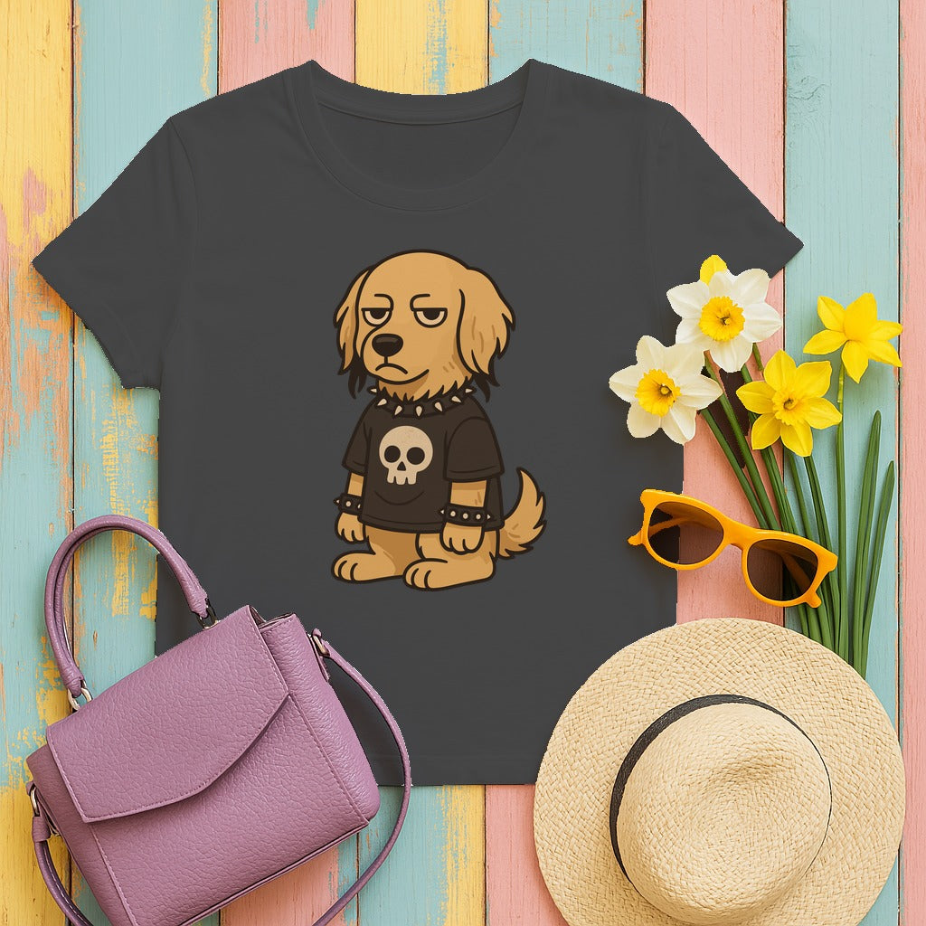 Goth Punk Golden Retriever In Skull Shirt T-Shirt in Dark Heather