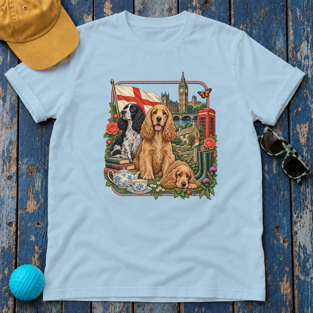 Cocker Spaniel England Heritage T-Shirt in Light Blue