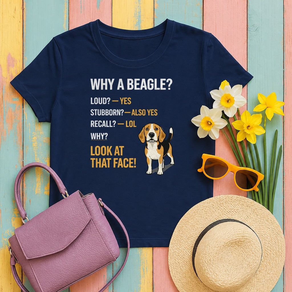 Beagle 'Look At That Face' T-Shirt in Navy