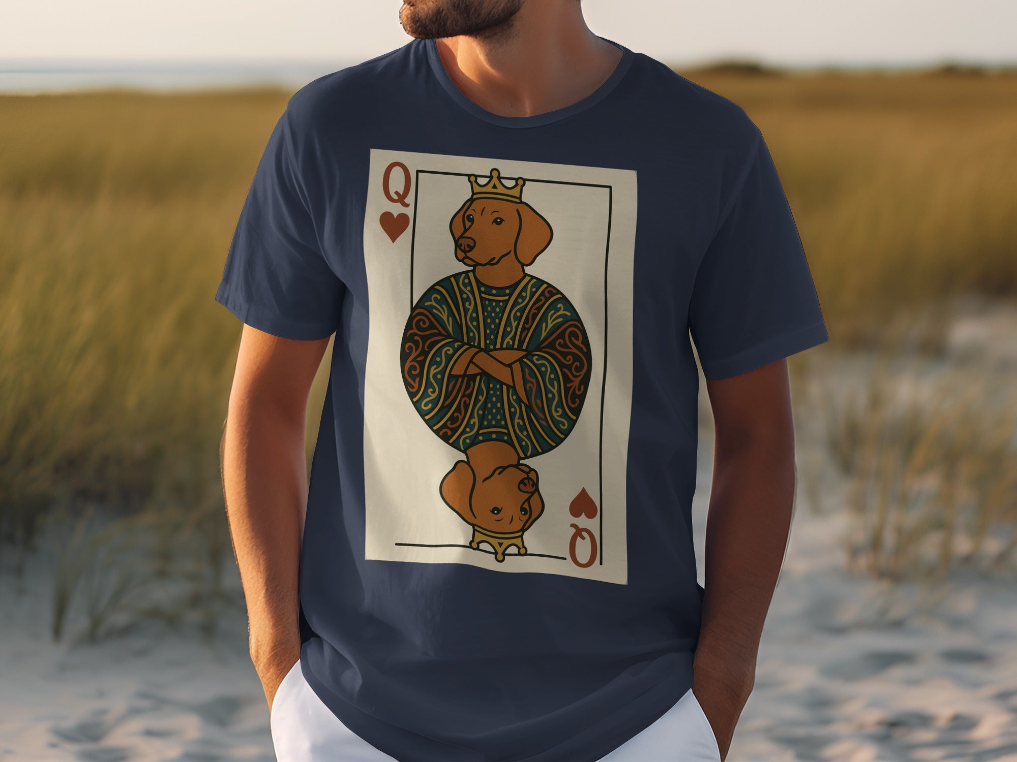 T-shirt with Queen of Hearts playing card featuring a dog.