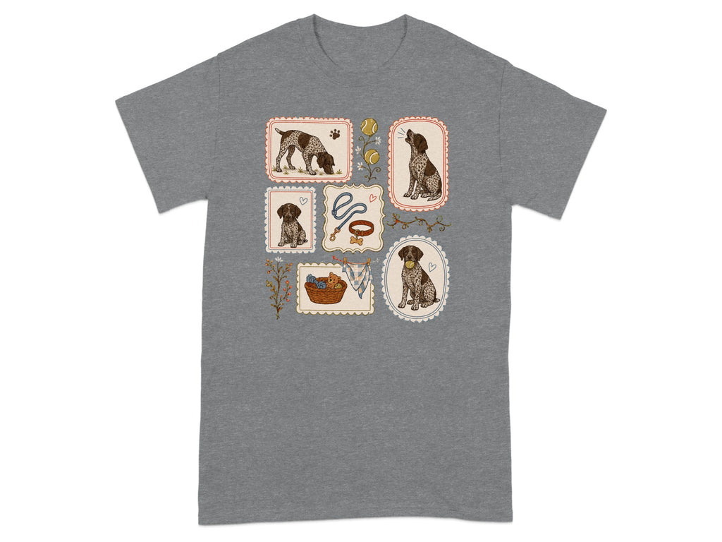 T-shirt with framed illustrations of German Shorthaired Pointers.