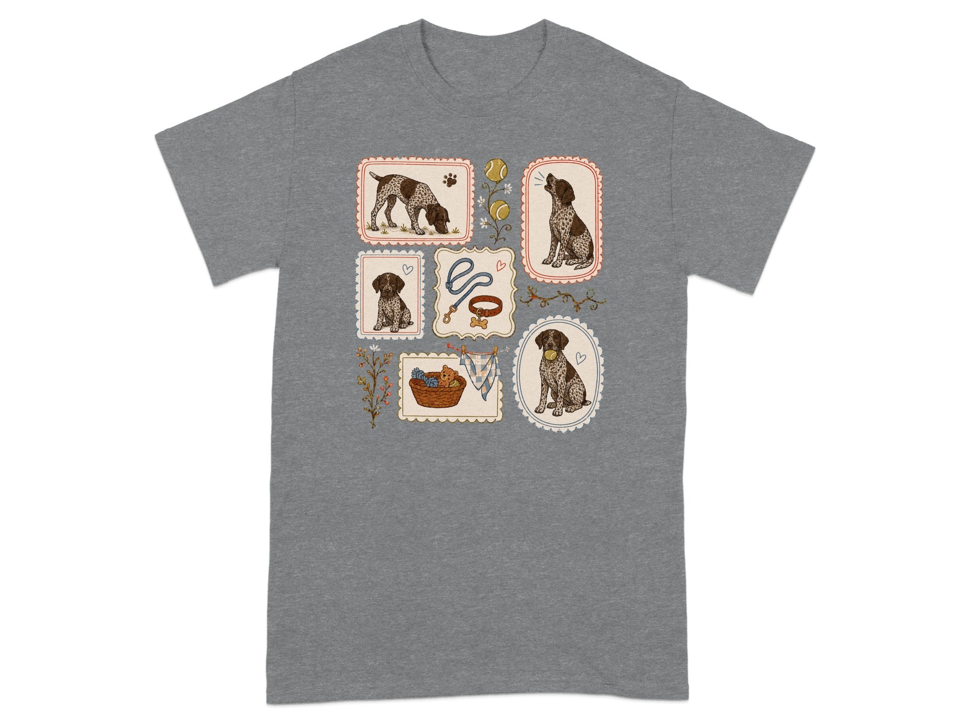 T-shirt with framed illustrations of German Shorthaired Pointers.