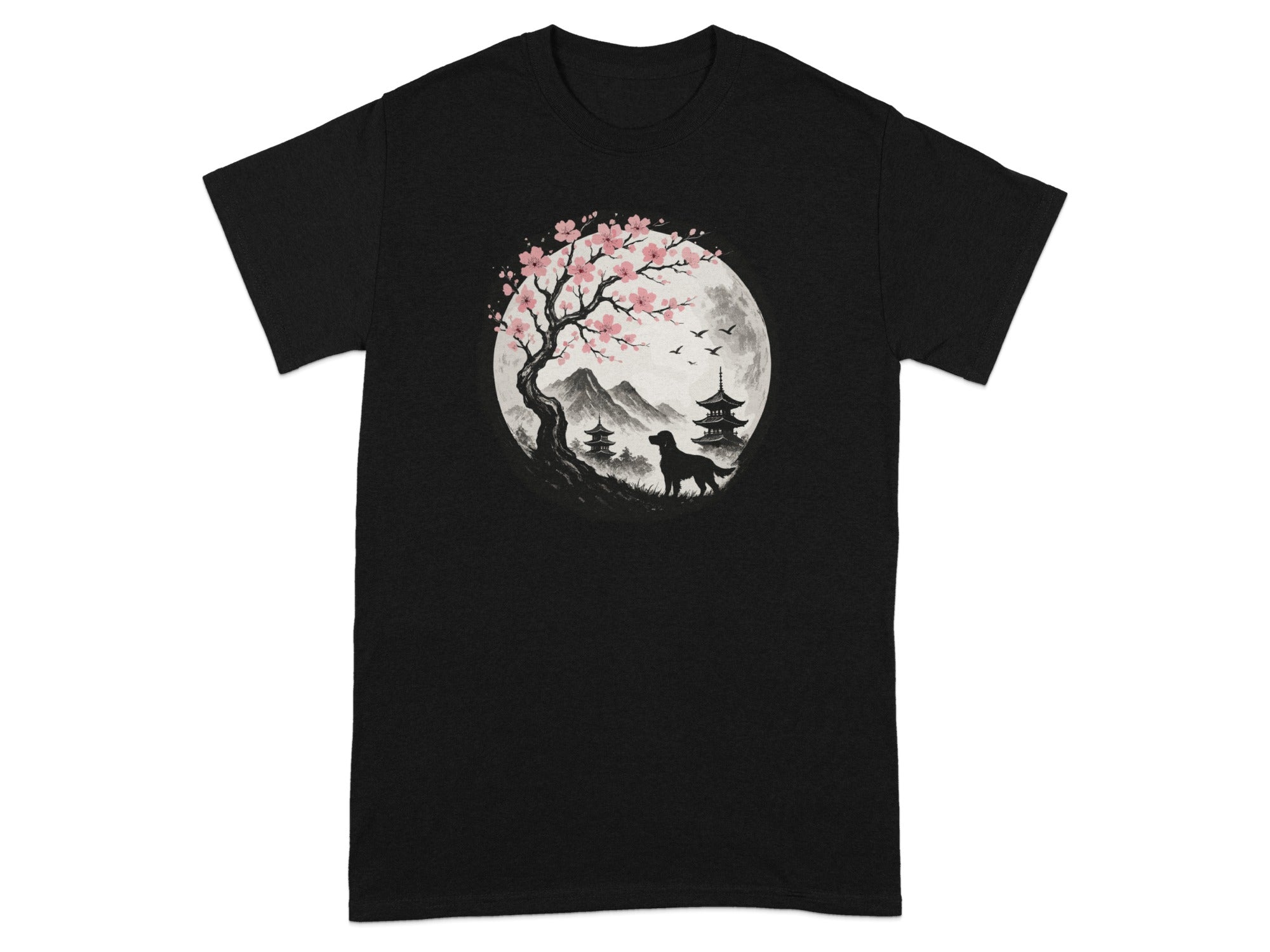 Moonlit Sakura Blossom Pagoda Scene T-Shirt Product