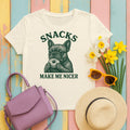 Snacks Make Me Nicer French Bulldog Lover Donut T-Shirt in Natural