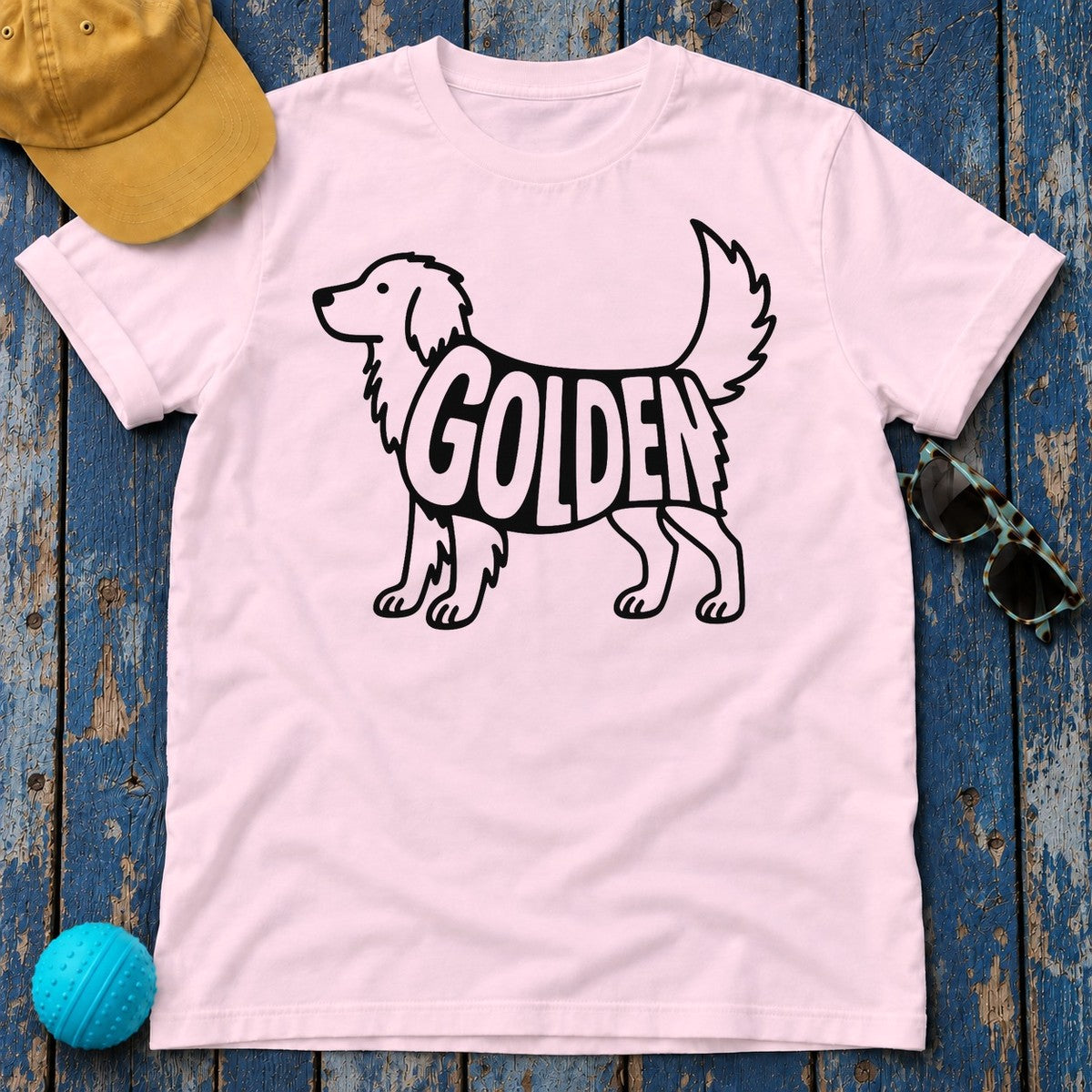 Golden Retriever Silhouette T-Shirt in Light Pink