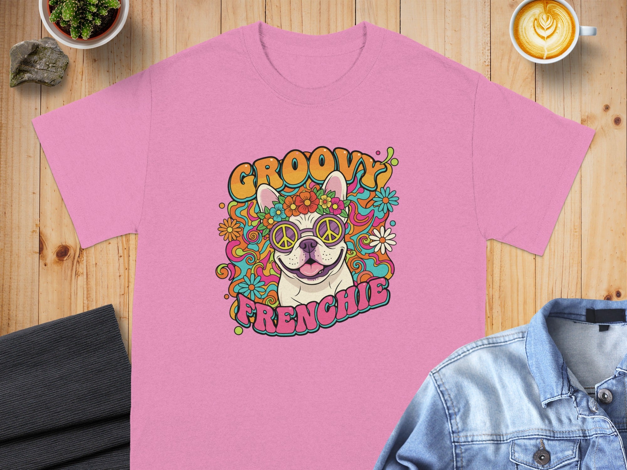 Groovy Frenchie Retro Vibes Graphic Casual Tee