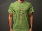 Green t-shirt with "CHAOS DOG CLUB" logo and dog silhouette.