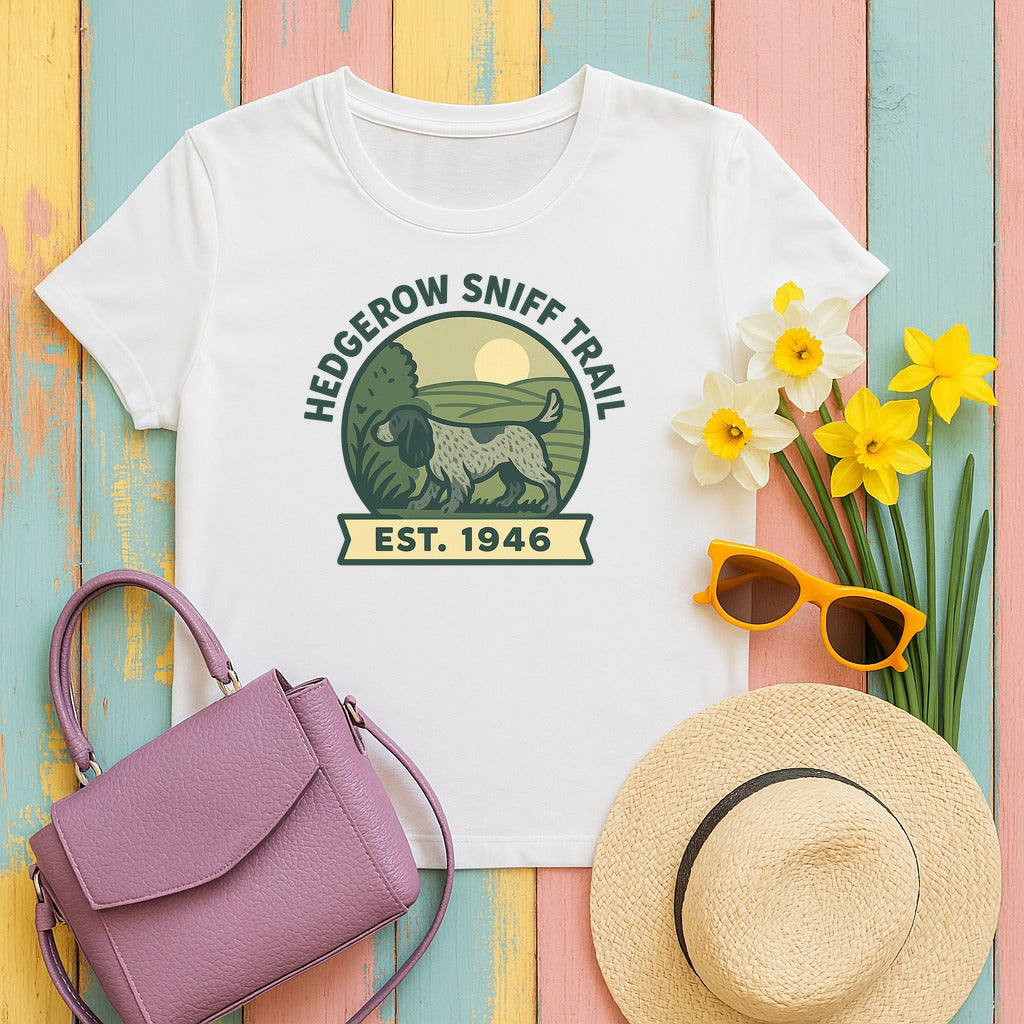 English Cocker Hedgerow Sniff Trail Tee in White