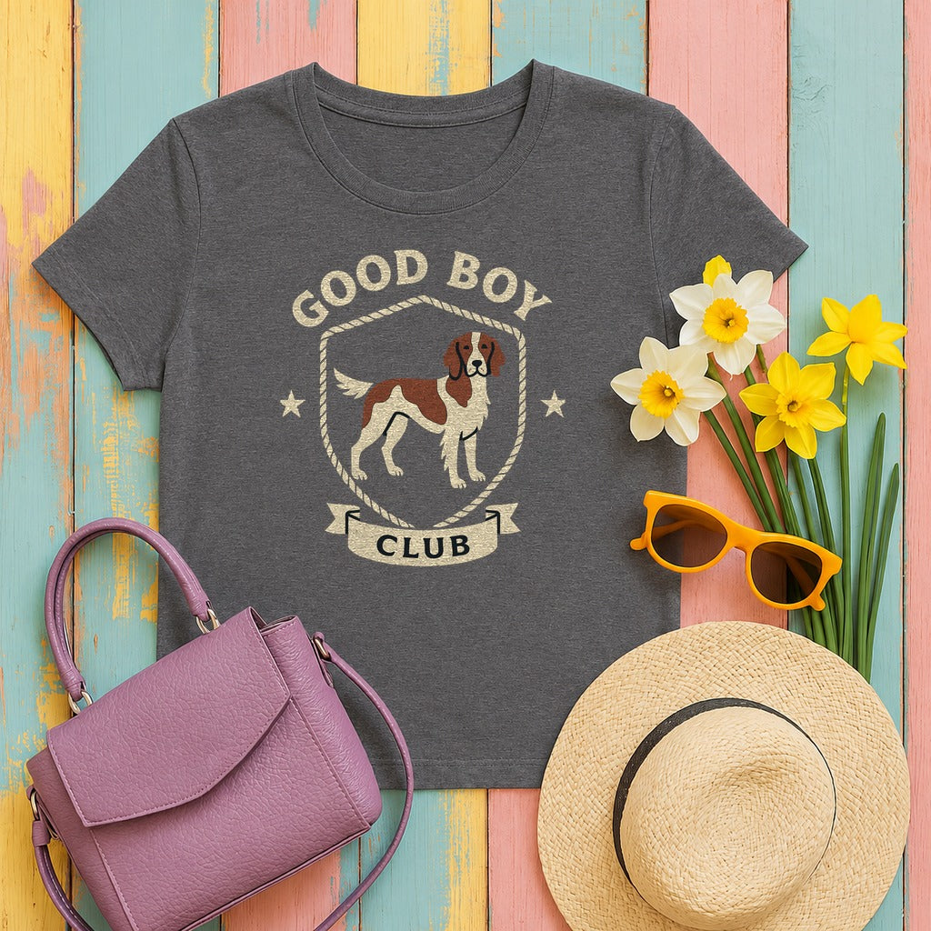 Irish Red and White Setter Good Boy Club Tee in Dark Grey Heather