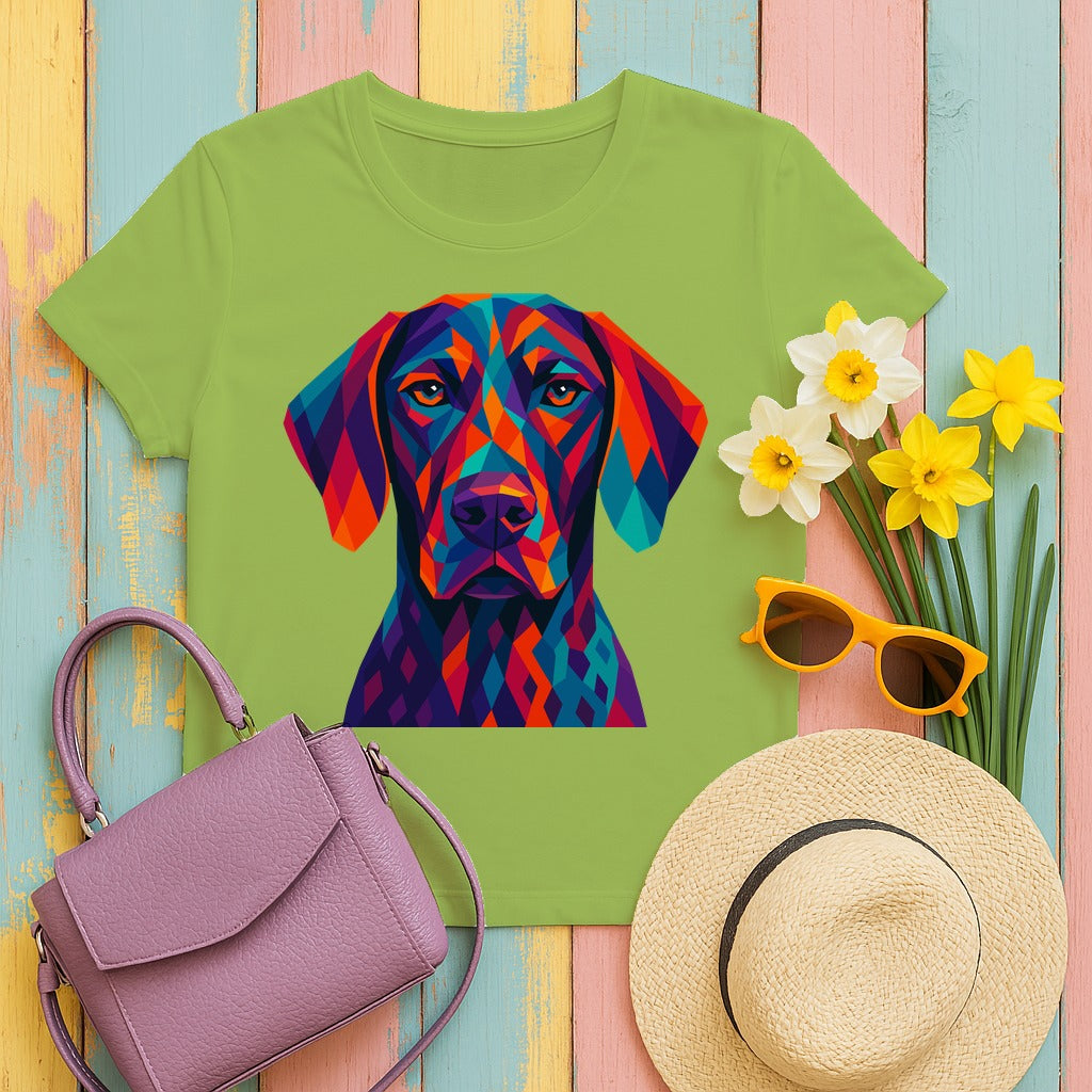 Abstract Geometric Art Vizsla Portrait Colorful Design T-Shirt in Kiwi