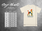 Gildan 5000 t-shirt size chart with measurements and abstract poodle graphic.